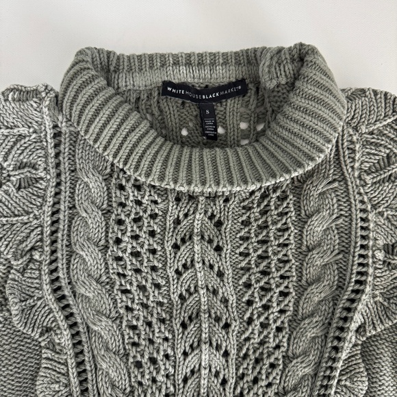 White House Black Market Green Ruffle Short Sleeve Sweater Knit Cotton Sz S - Picture 6 of 7